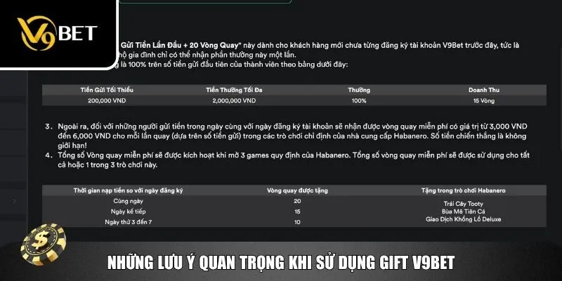 Lưu ý cần nhớ khi nhận gift V9bet